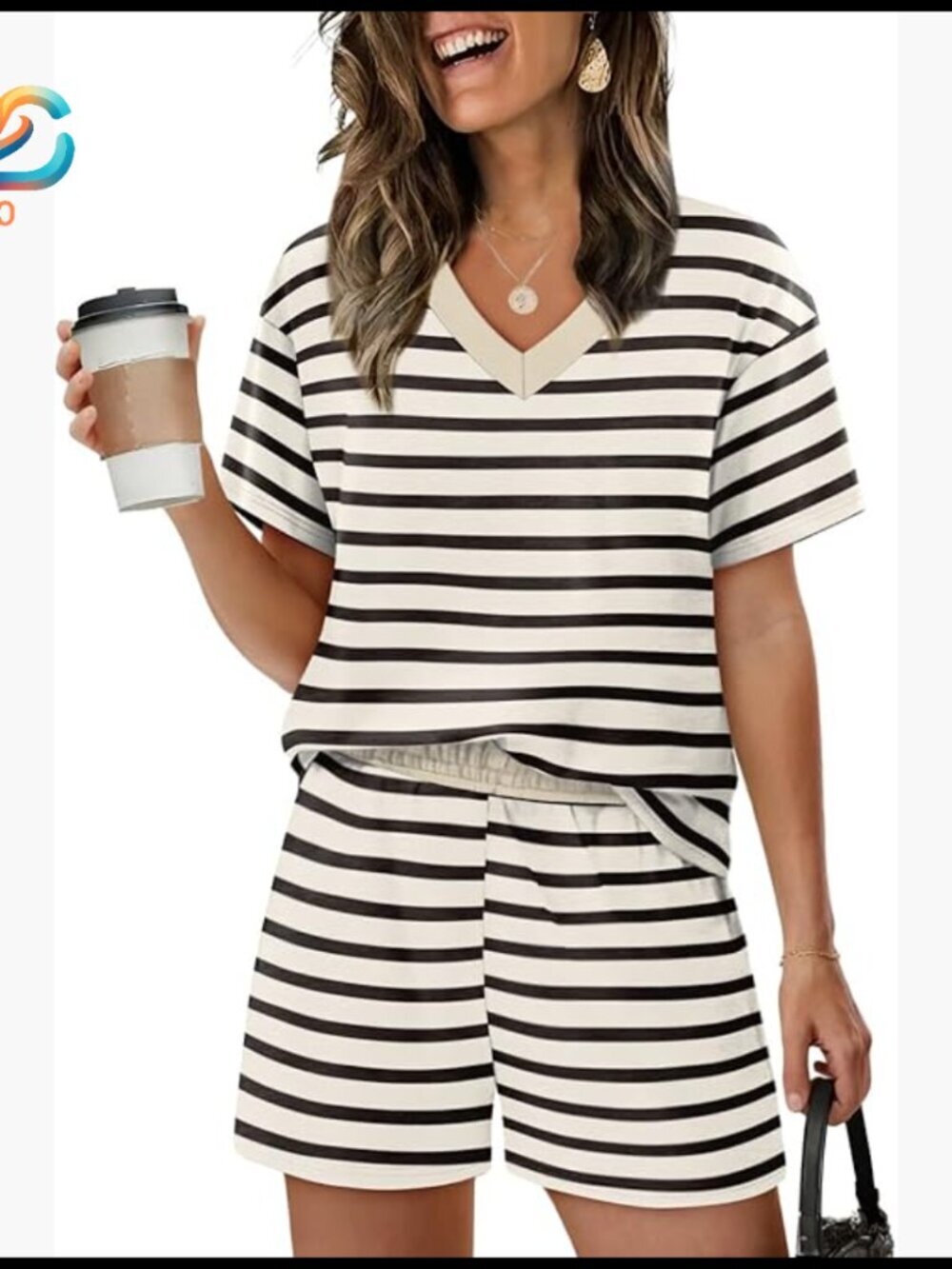 Large Plus Size Lounge Set, V-Neck Short Sleeve Pajamas, Lightweight Polyester